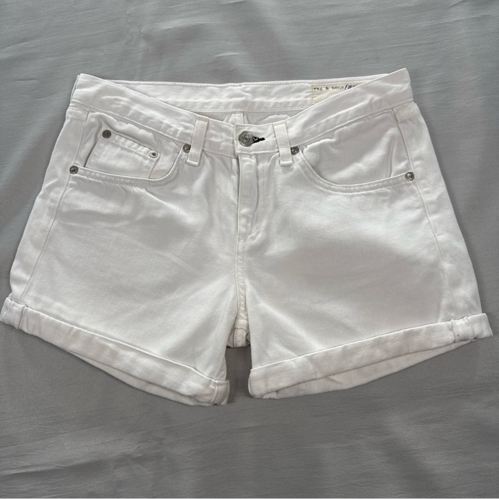 Rag & Bone Boyfriend Denim Shorts Women 28 Bright White Jean Cuffed Mid Rise EUC